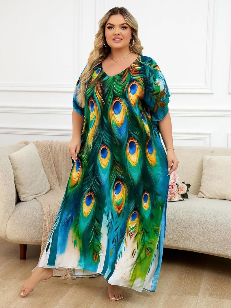 IMAGEKOPE Kaftan Dresses for Women Plus Size Bathing Suit Cover up Caftan Maxi Beach Dresses - Image 3
